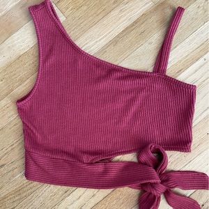 7 Day Wknd Large Maroon One Shoulder Style Summer Tir Crop Top